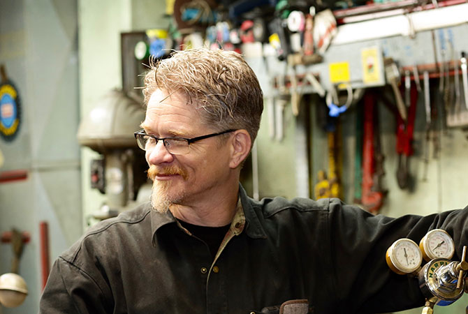 Peter Kruger in the shop