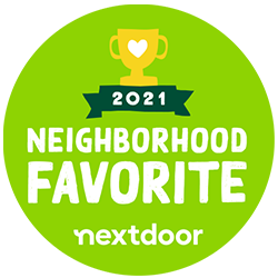 2021 Nextdoor Neighborhood Favorite badge in green with gold trophy icon