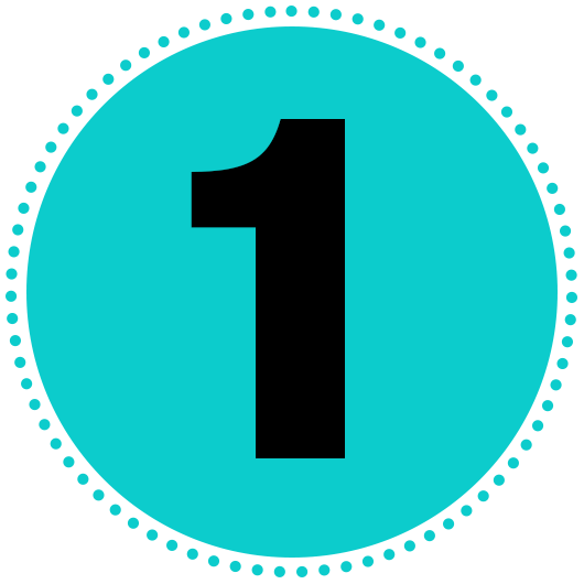 Turquoise circle with a black number 1 and a dotted border