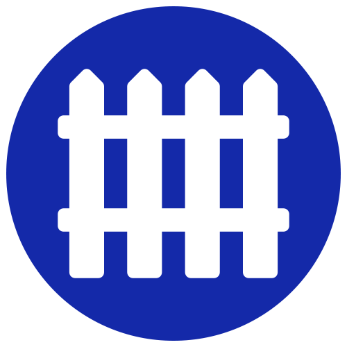 White fence icon on a blue circular background