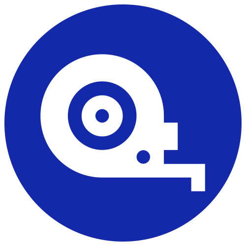 Blue circular icon with a white stylized key and target symbol