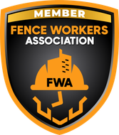 Fence Workers Association member shield logo in orange, black, and white with FWA emblem
