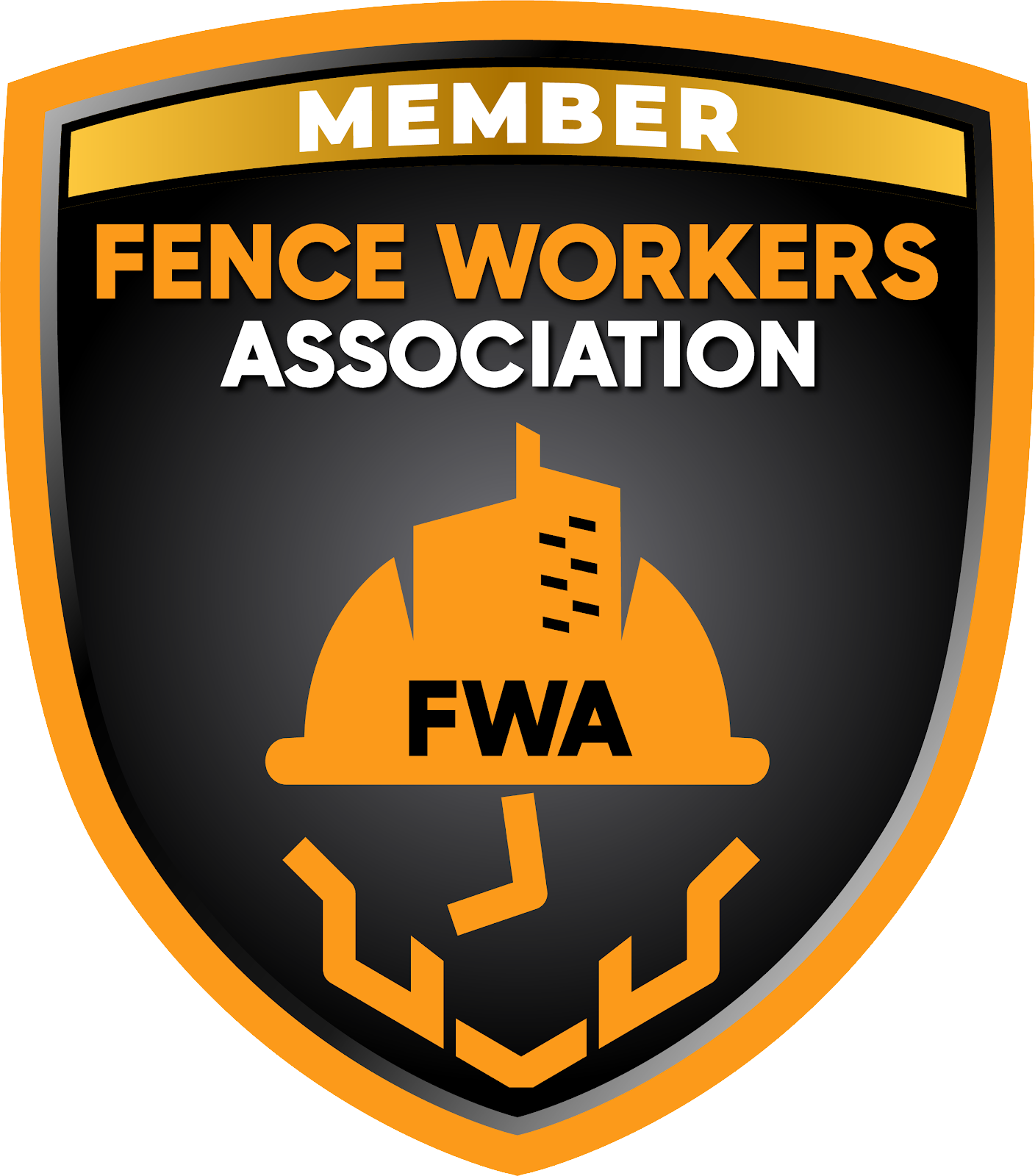 Fence Workers Association member badge logo in black and orange with FWA text and fence graphic