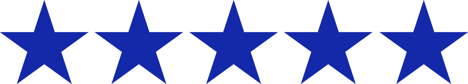 Row of blue five-pointed stars on a white background