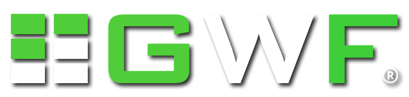 GWF logo in green and gray with stylized block letters and a small ® symbol