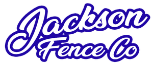Jackson Fence Co logo in blue script on a white background