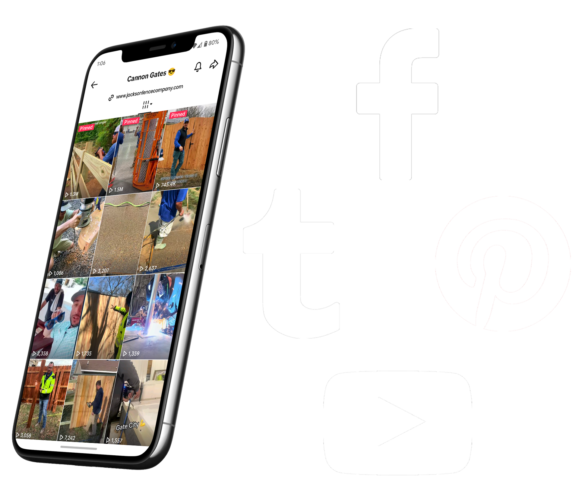 Smartphone displaying a grid of colorful street photos on a white background