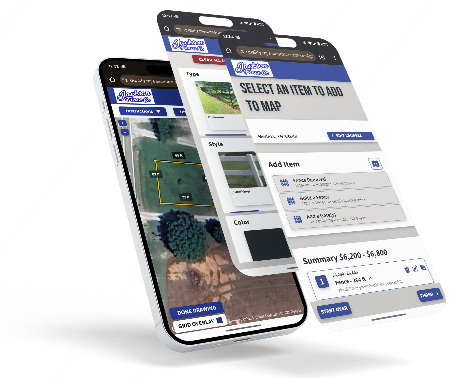 Stacked smartphone app screens showing a map and event details interface