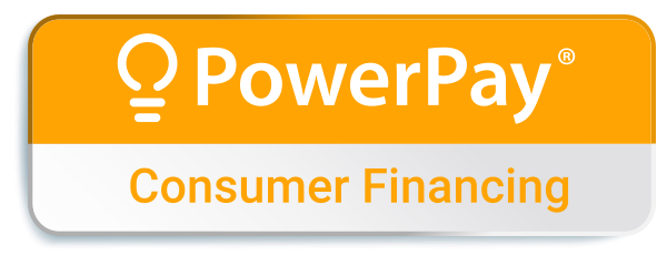 PowerPay Consumer Financing logo on orange and gray background