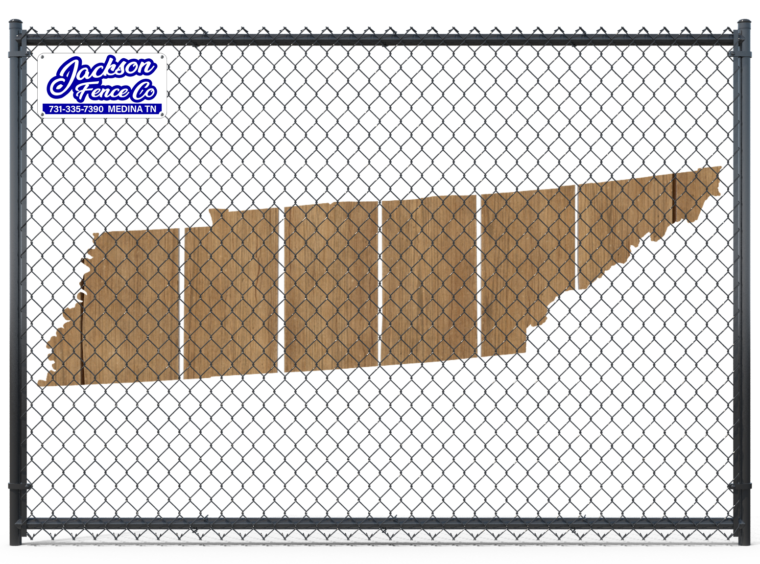 Brown corrugated cardboard sheet mounted behind a chain-link fence