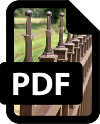 PDF icon with a black document corner over a row of metal fence posts