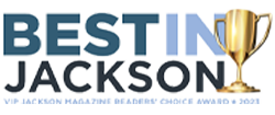Best in Jackson VIP Jackson Magazine Readers’ Choice Award logo with gold trophy icon