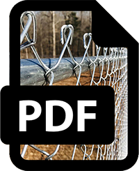PDF document icon with a black label over a chain-link fence photo background