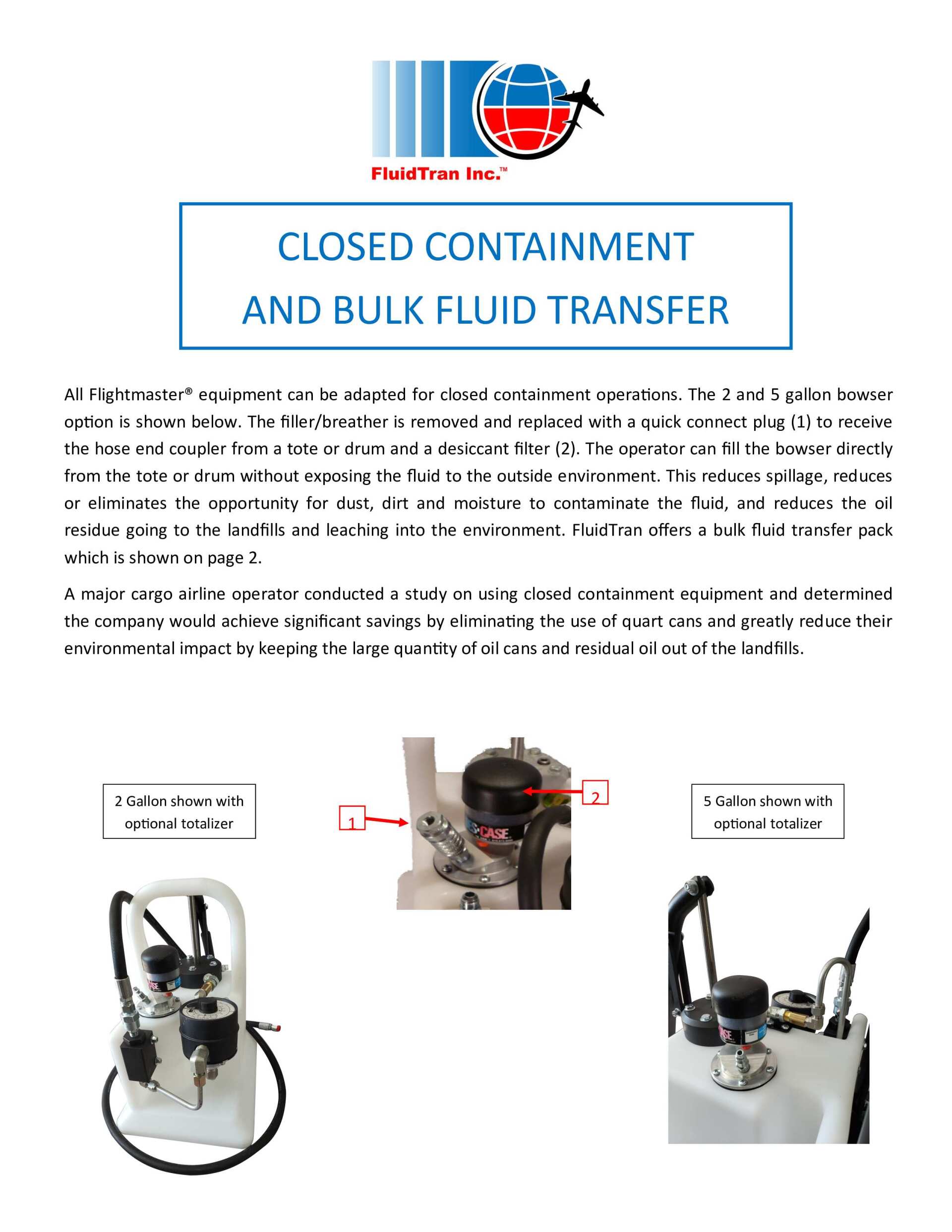 Poster titled “Closed Containment and Bulk Fluid Transfer” with photos of laboratory fluid transfer equipment.