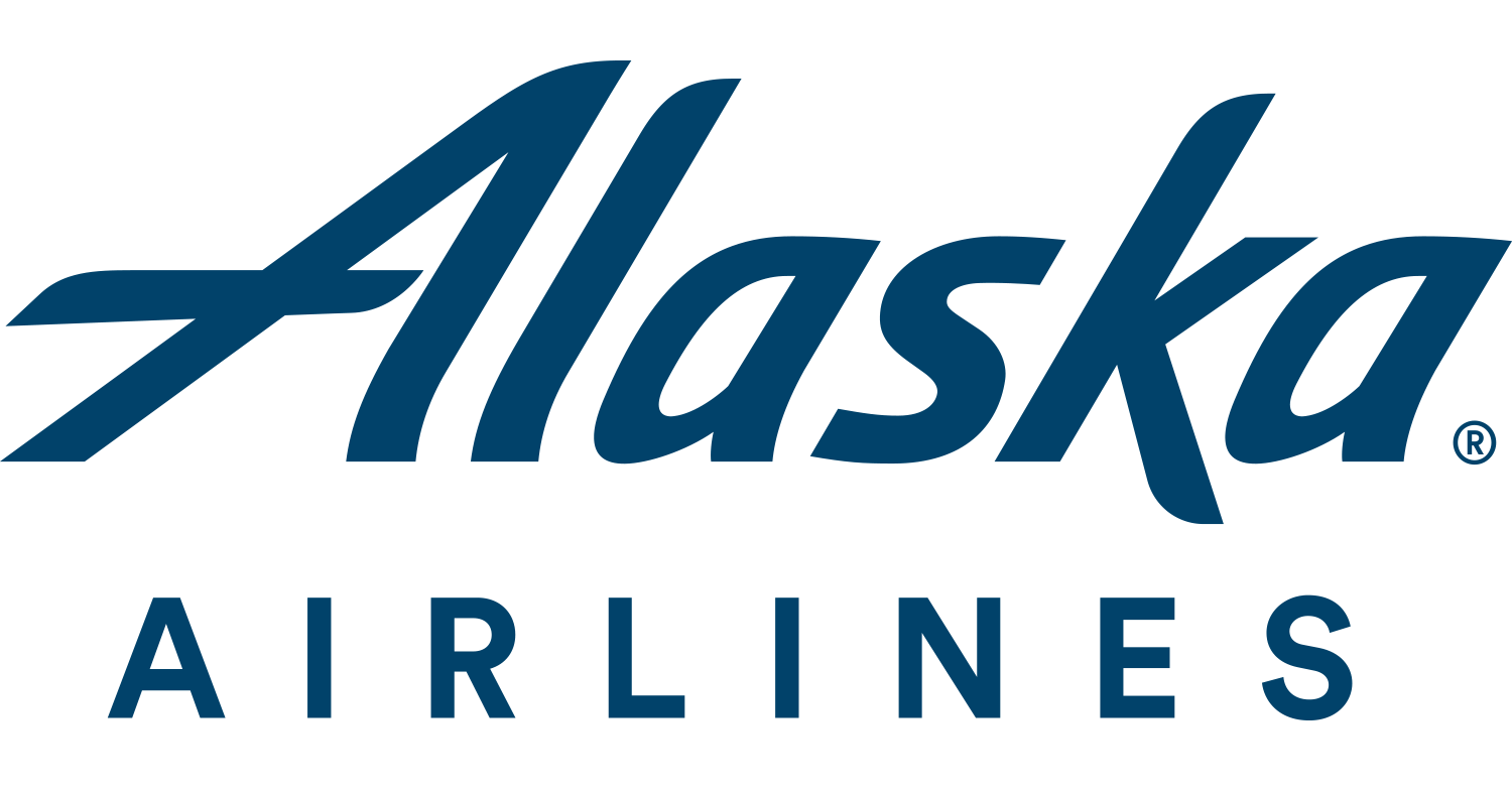 Alaska Airlines logo in blue text on a white background