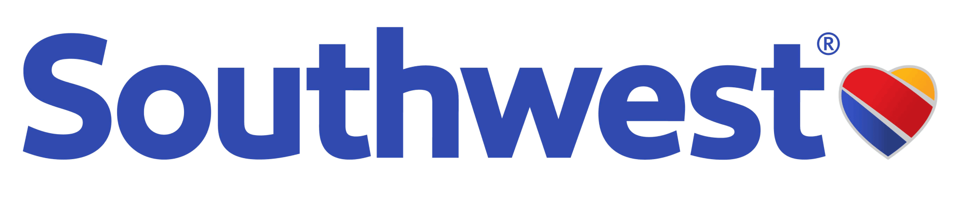 Southwest Airlines logo in blue text with a red, yellow, and blue heart-shaped emblem