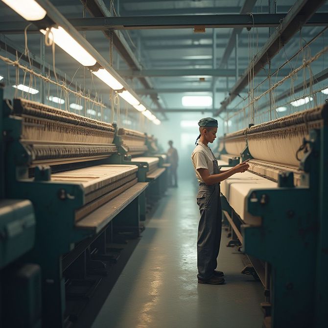 dipendente al lavoro a un macchinario tessile