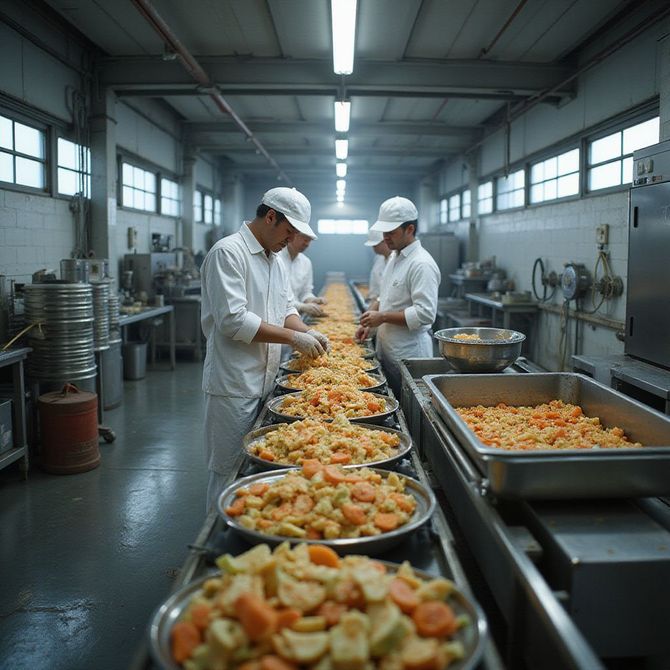 dipendenti al lavoro su un macchinario alimentare