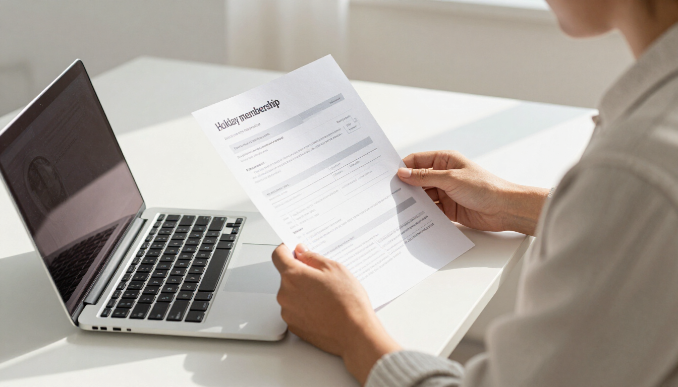Traveller reviewing a transparent holiday membership quote and booking conditions