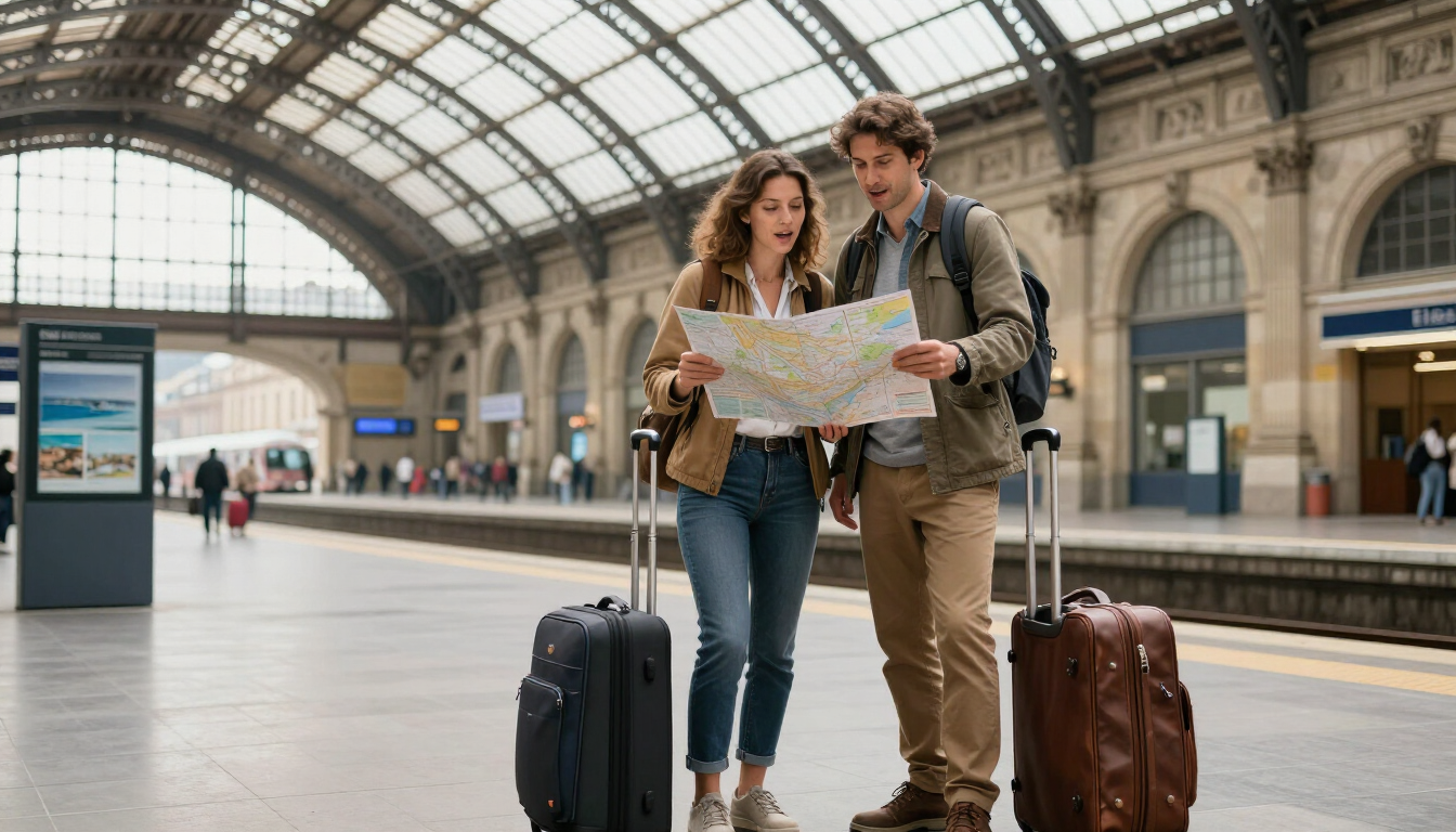 Multi-centre holiday planning with a map and luggage