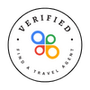Verified Find a Travel Agent badge, white circle with text and logo in color.