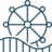 Ferris wheel and roller coaster icon, blue on white background.