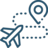Airplane flying towards a location pin, depicting a flight path.