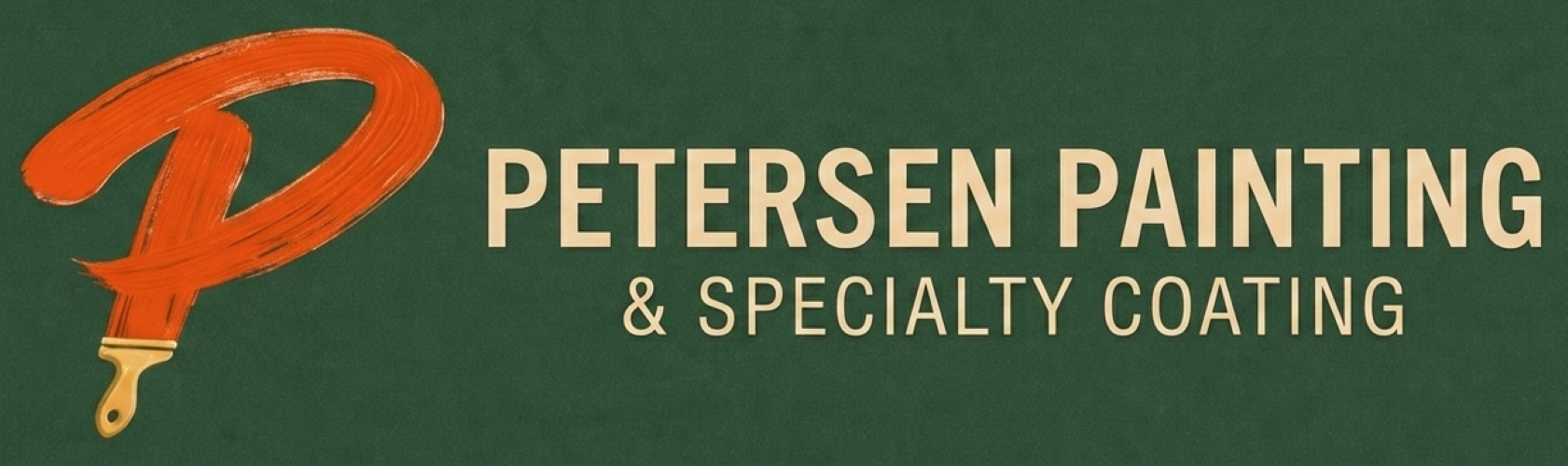 Petersen Painting & Specialty Coating logo with orange paintbrush &ldquo;P&rdquo; on green background