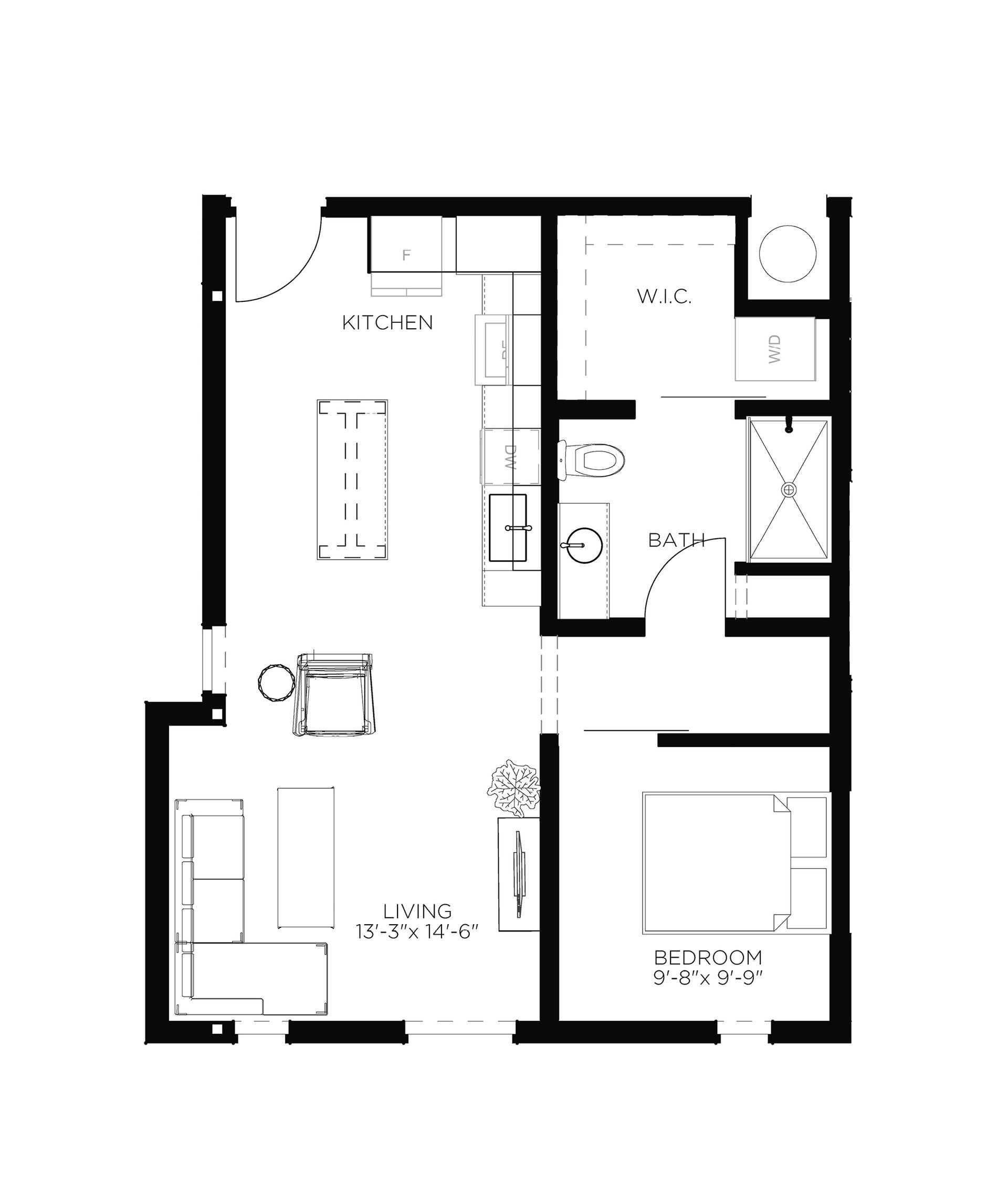 North Side Yard One Bedroom A10 Floor Plan