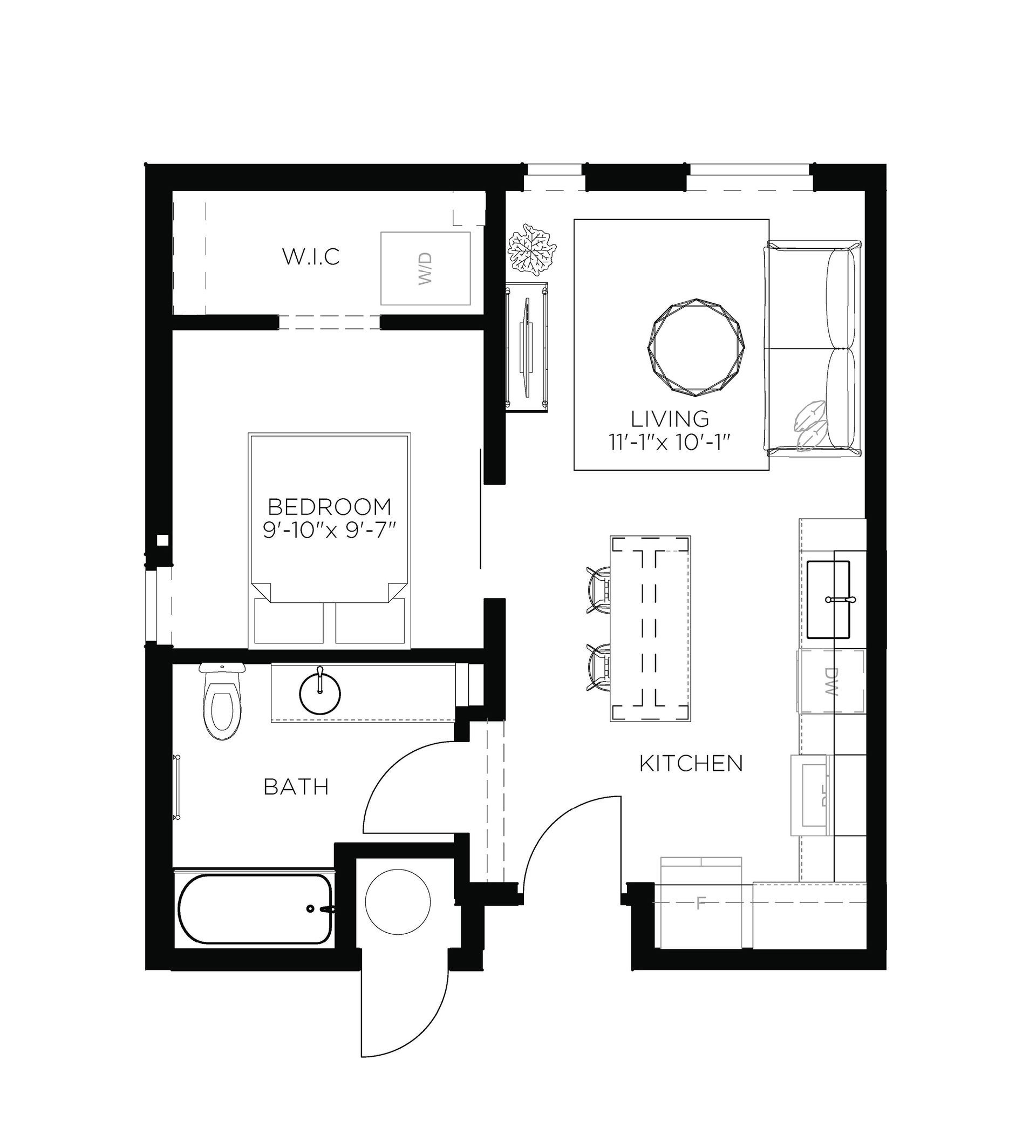 North Side Yard One Bedroom A11 Floor Plan