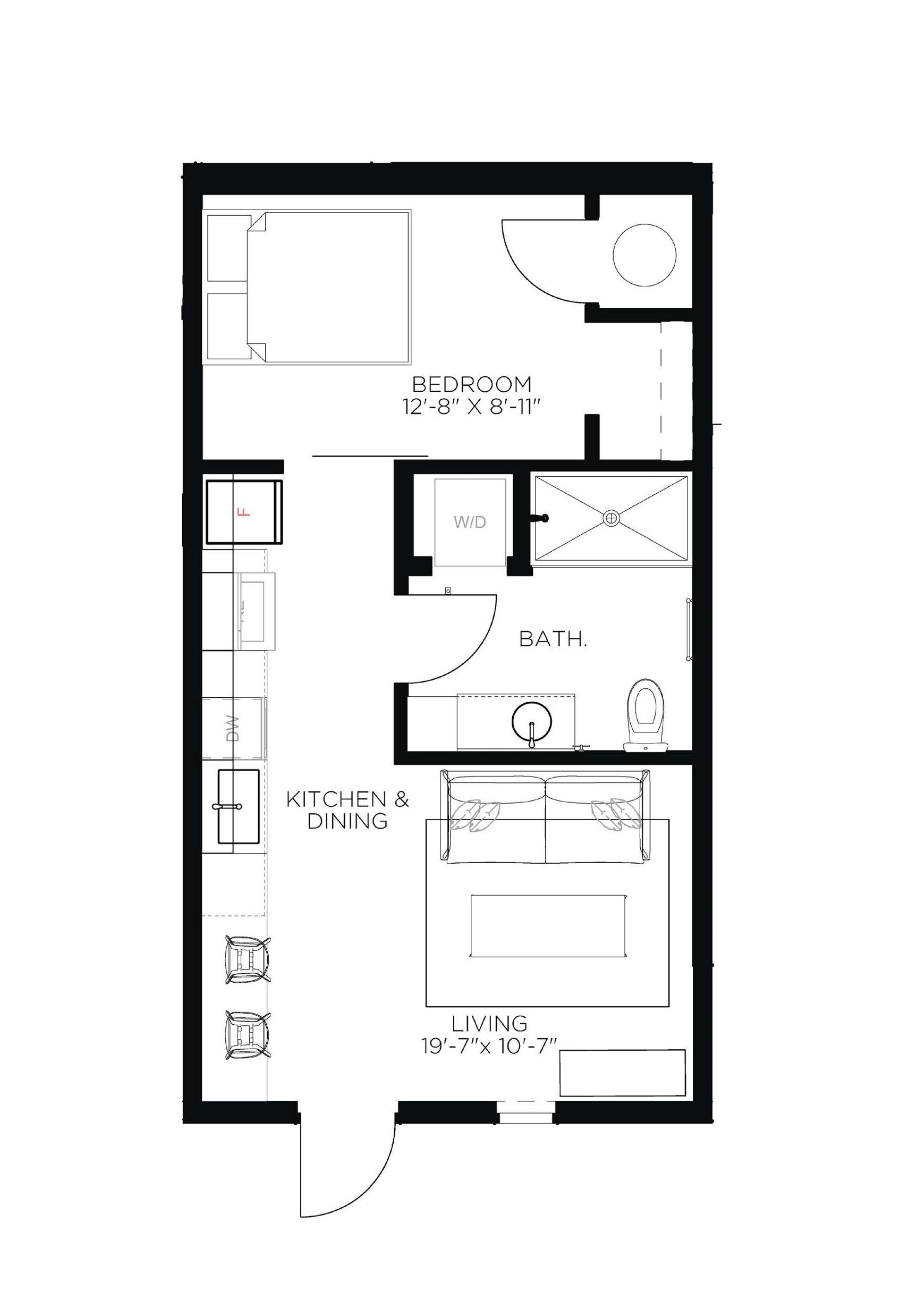 North Side Yard One Bedroom A12 Floor Plan