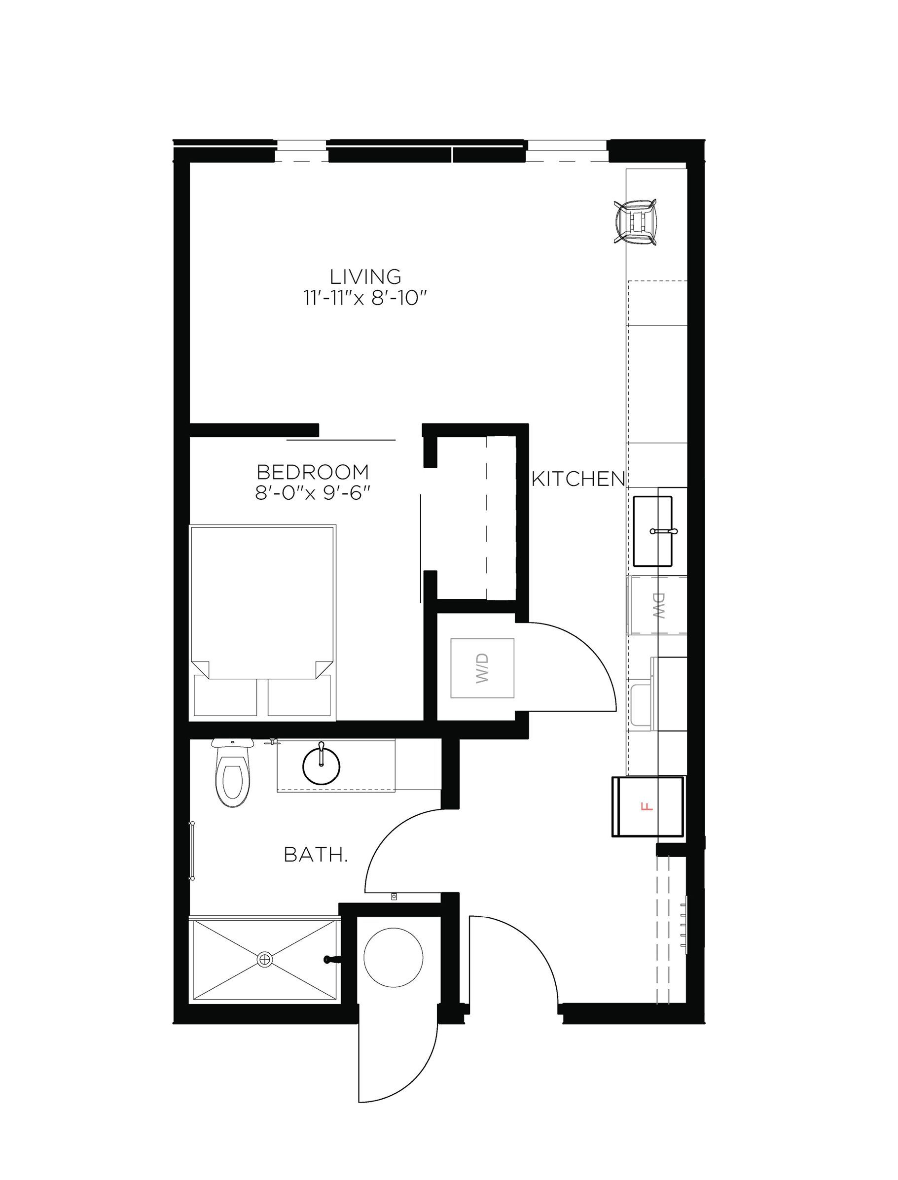 North Side Yard One Bedroom A13 Floor Plan