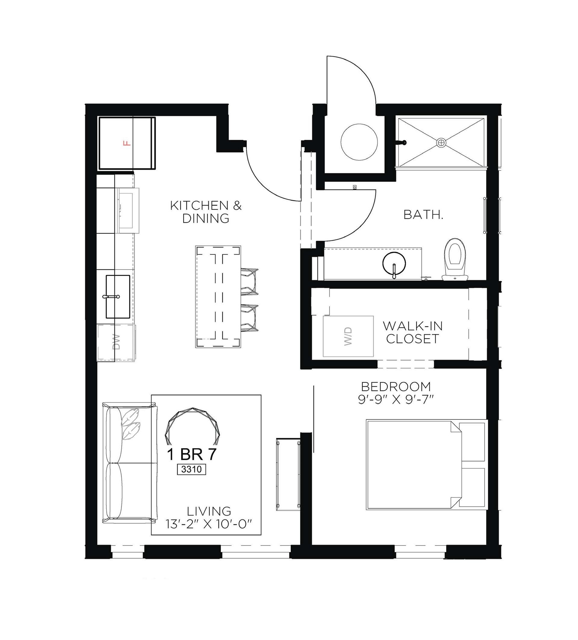 North Side Yard One Bedroom A14 Floor Plan