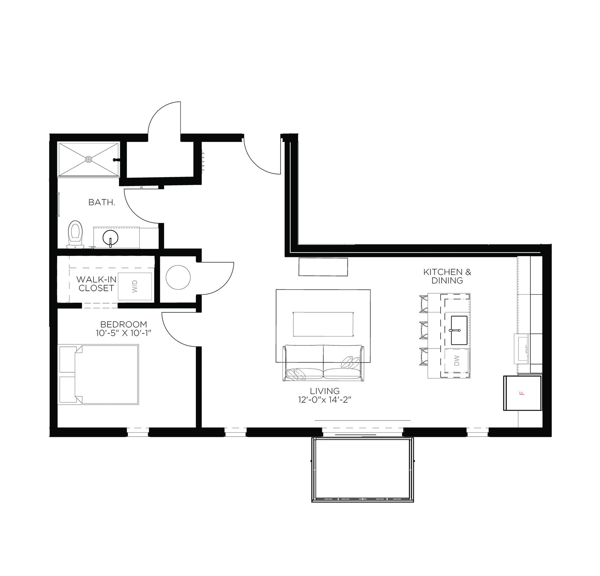 North Side Yard One Bedroom A26 Floor Plan