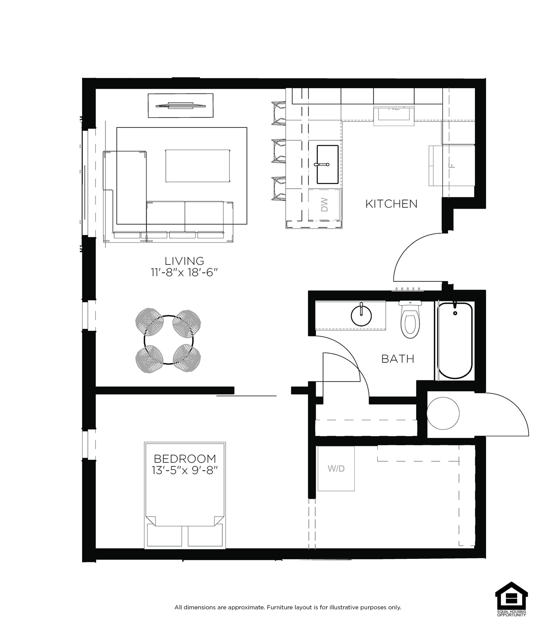 North Side Yard One Bedroom A7 Floor Plan