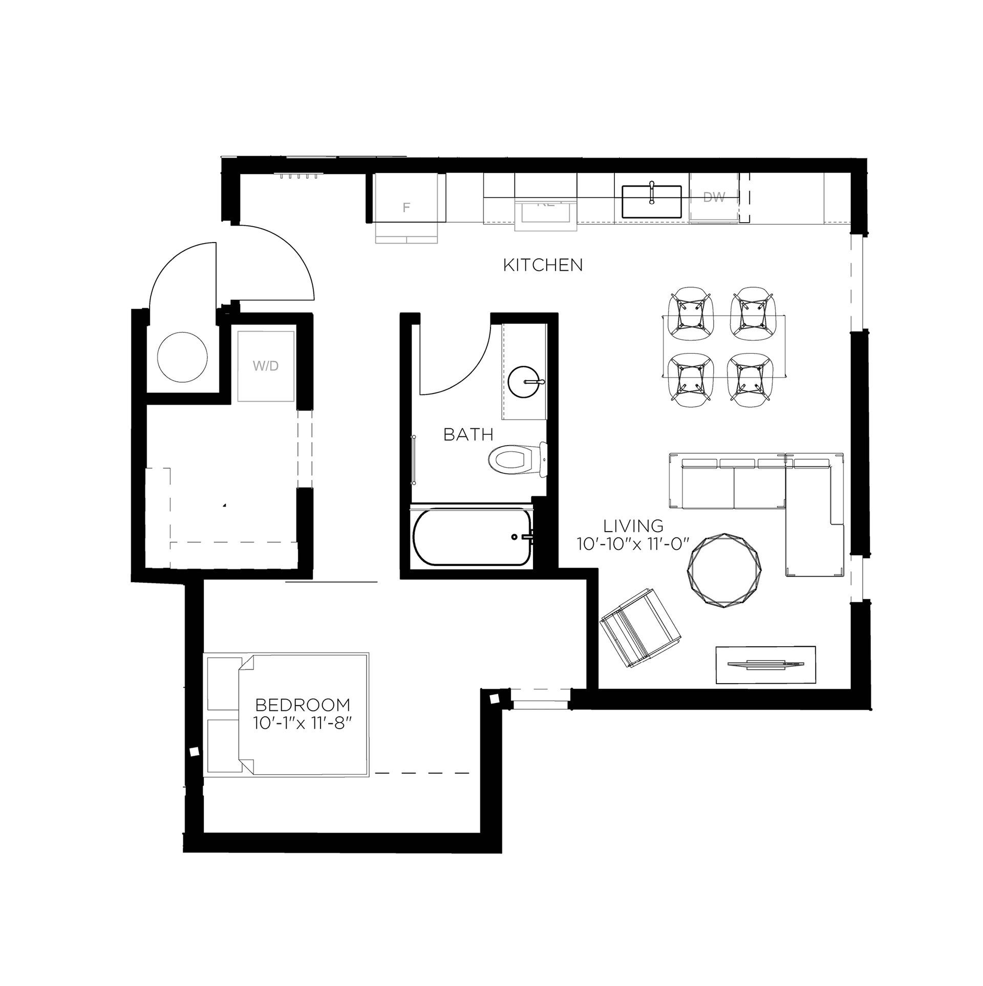 North Side Yard One Bedroom A9 Floor Plan