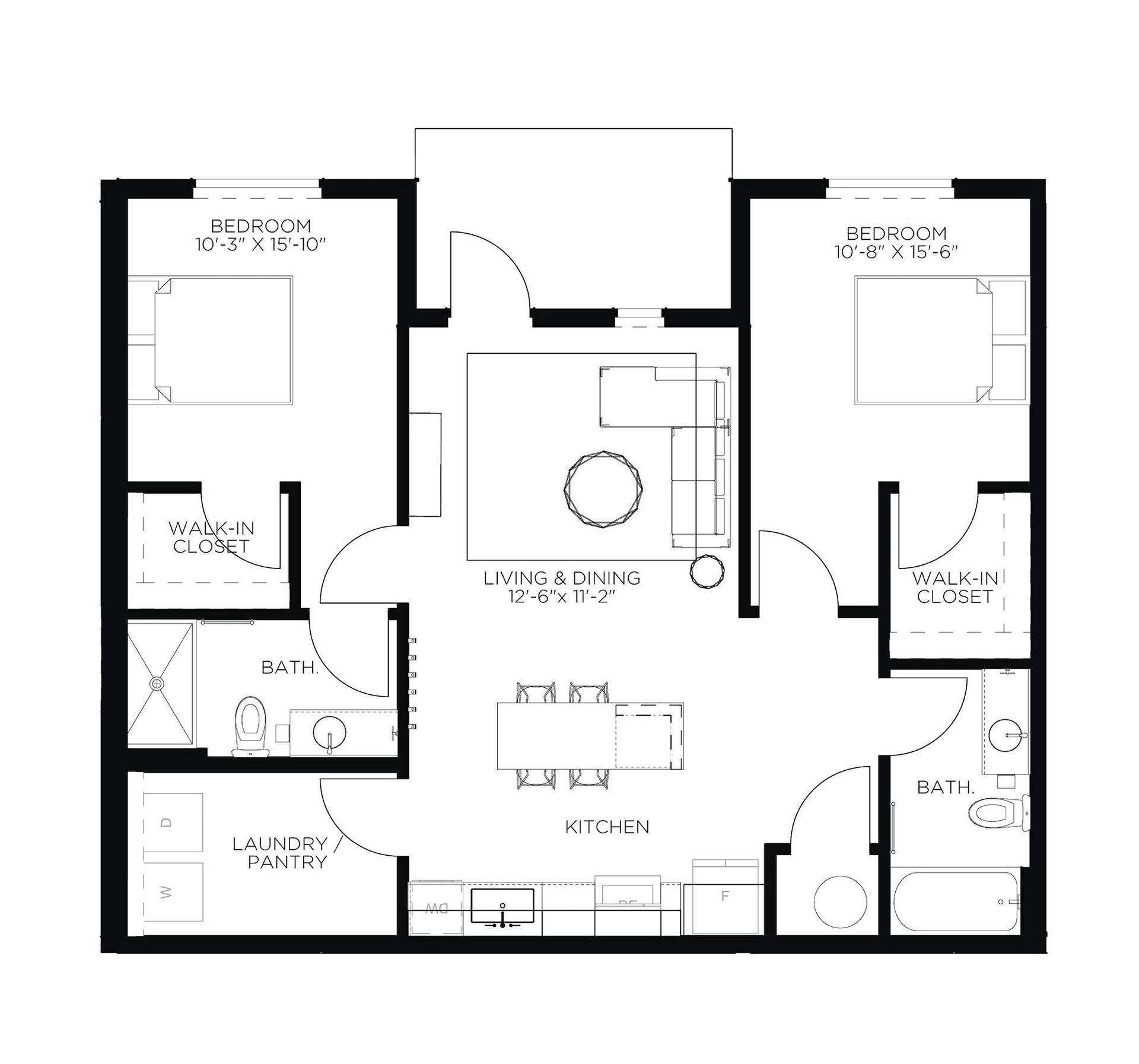North Side Yard Two Bedroom B8 Floor Plan