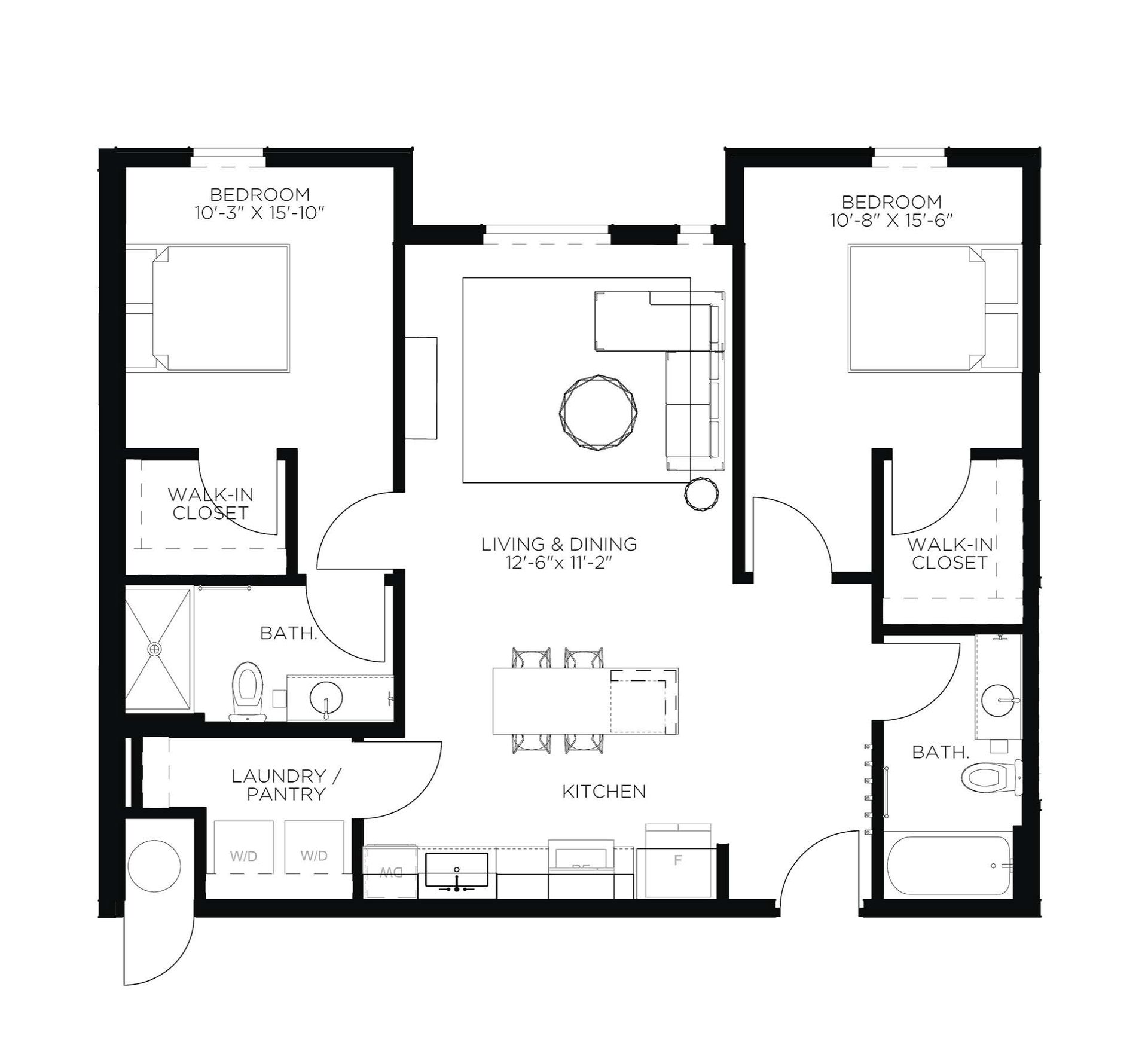 North Side Yard Two Bedroom B9 Floor Plan