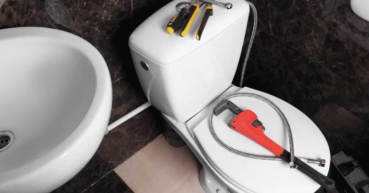 Residential clogged toilet plumbing repair illustration