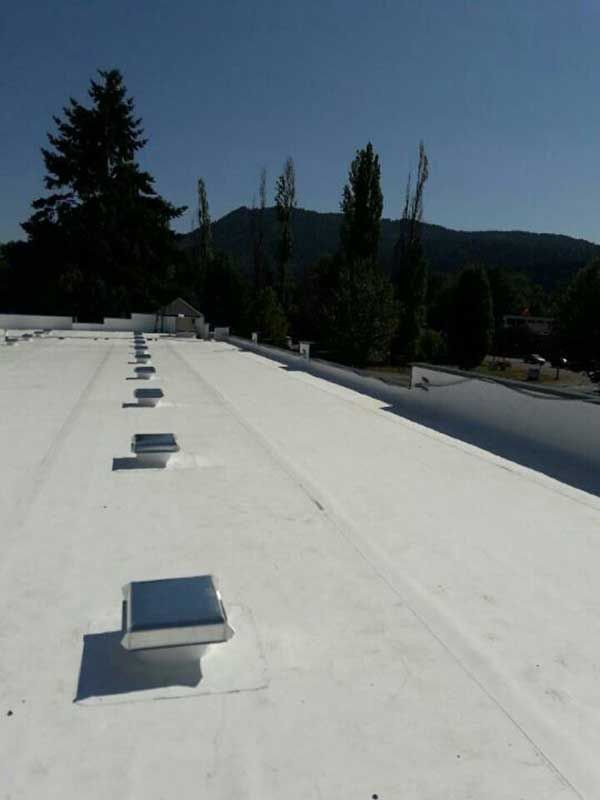 A white commercial flat roof with a lot of vents on it taken by Riverside Roofing