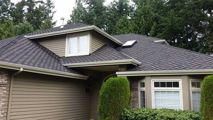 A house with a roof that has a skylight on it taken by Riverside Roofing