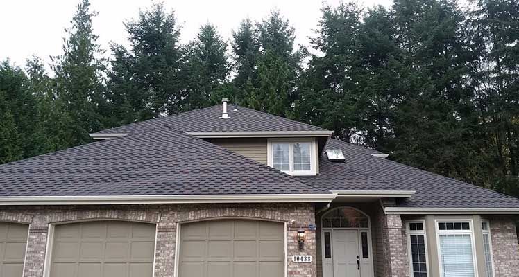 A house with a roof that is surrounded by trees taken by Riverside Roofing