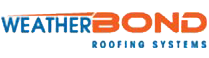 The logo for weatherbond roofing systems is orange and blue.