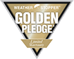A weather stopper golden pledge logo on a white background.