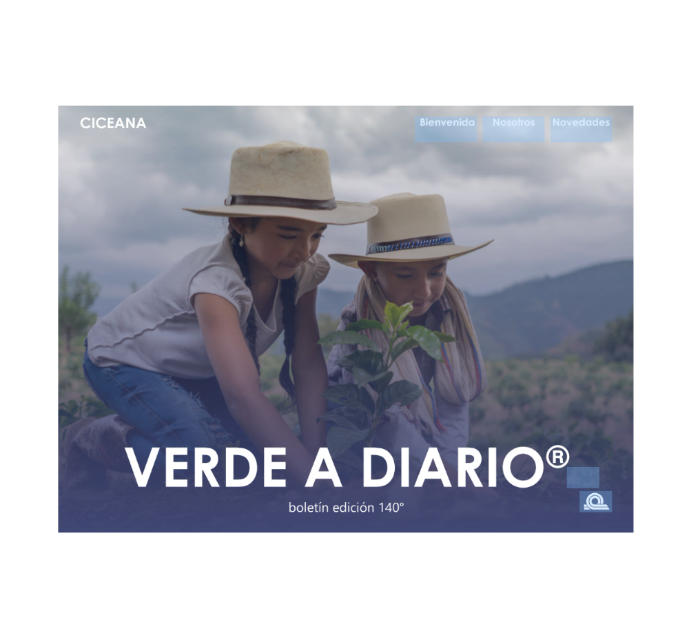Dos personas con sombreros de paja cuidando plantas en un campo bajo un cielo nublado, con el texto “VERDE A DIARIO”.