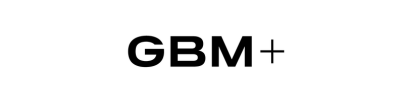Logotipo de GBM+ en texto negro sobre fondo blanco