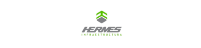 Logotipo de Hermes Infrastructura con icono verde y texto gris sobre fondo blanco.