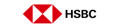Logotipo de HSBC con emblema hexagonal rojo y nombre de la marca en negro sobre fondo blanco.