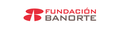 Logotipo de la Fundación Banorte en texto rojo y gris con un emblema rojo estilizado