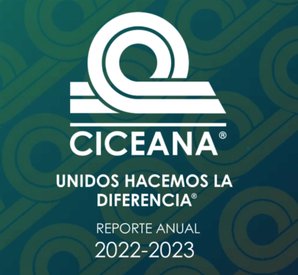 Portada verde de CICEANA con logotipo blanco y texto “Unidos hacemos la diferencia, reporte anual 2022-2023”